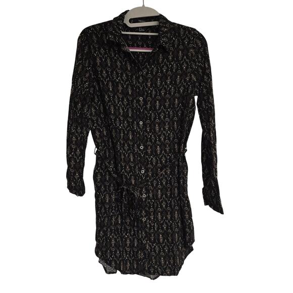 Women's Forever 21 Black Patterned Button Down Belted Shirt Dress | Size Small - Picture 1 of 11